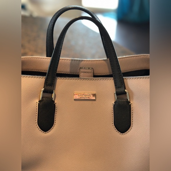 Kate Spade Evangelie tan & black leather compartment crossbody satchel purse bag - Picture 6 of 9